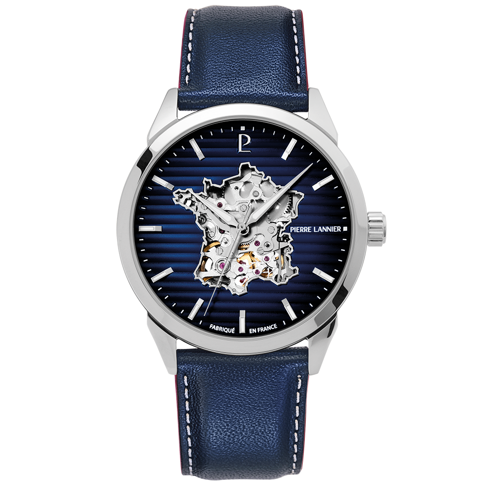 Men Automatic Watch MONARCK France Blue Dial Blue Leather 22MM