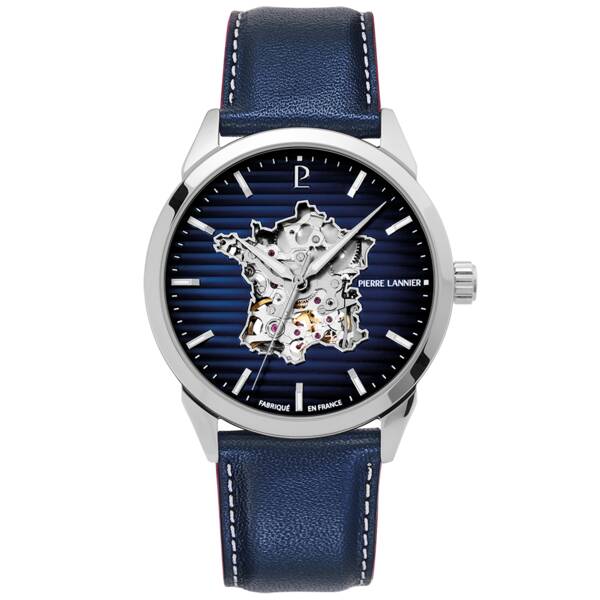 Men Automatic Watch MONARCK France Blue Dial Brown Leather 22MM