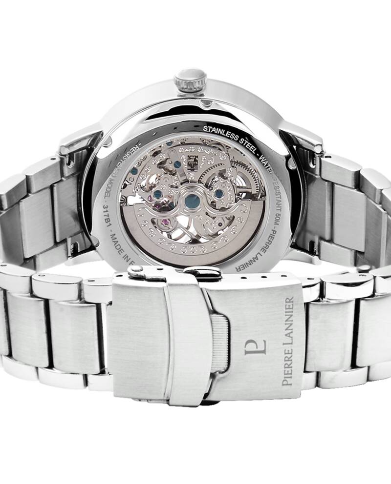 Men Watch AUTOMATIC Black Dial Silver Steel Strap