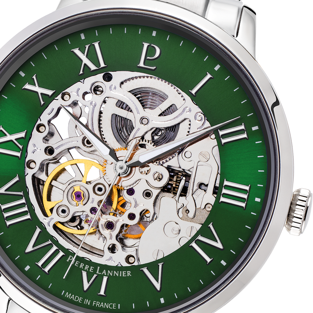 Men Automatic Watch AUTOMATIC Sunray Green Dial Silver Stainless