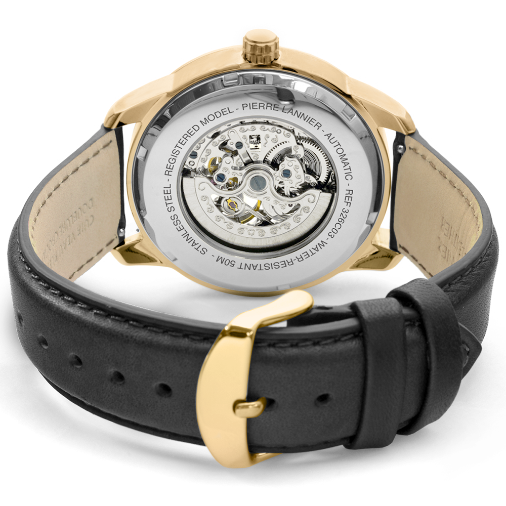 Men Watch AUTOMATIC Black Dial Black Leather Strap 326C033