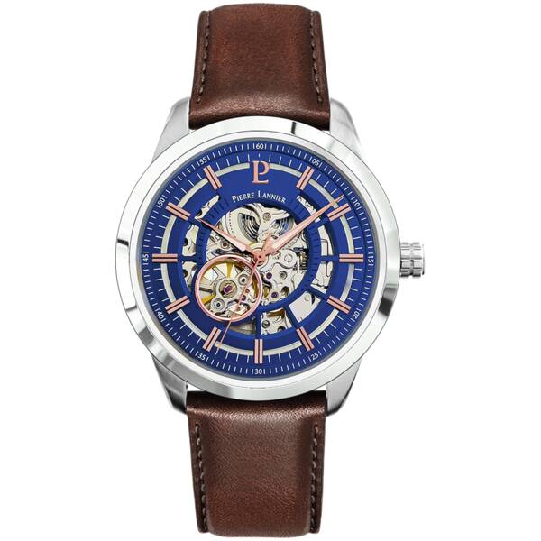 Men Watch AUTOMATIC Blue Dial Brown Leather Strap