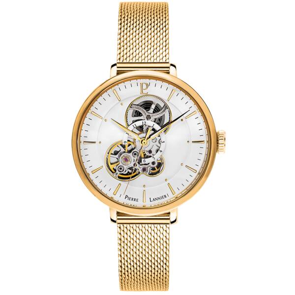 Montre Pierre Lannier Femme - Cadran Doré 049B5 - Bracelet Cuir Blanc (Pile à Changer)