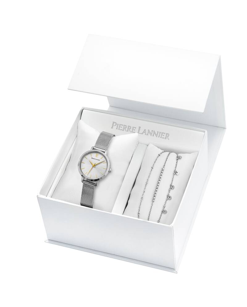 Ladies Set CHOUQUETTE Silver Dial Silver Mesh Strap 357F621