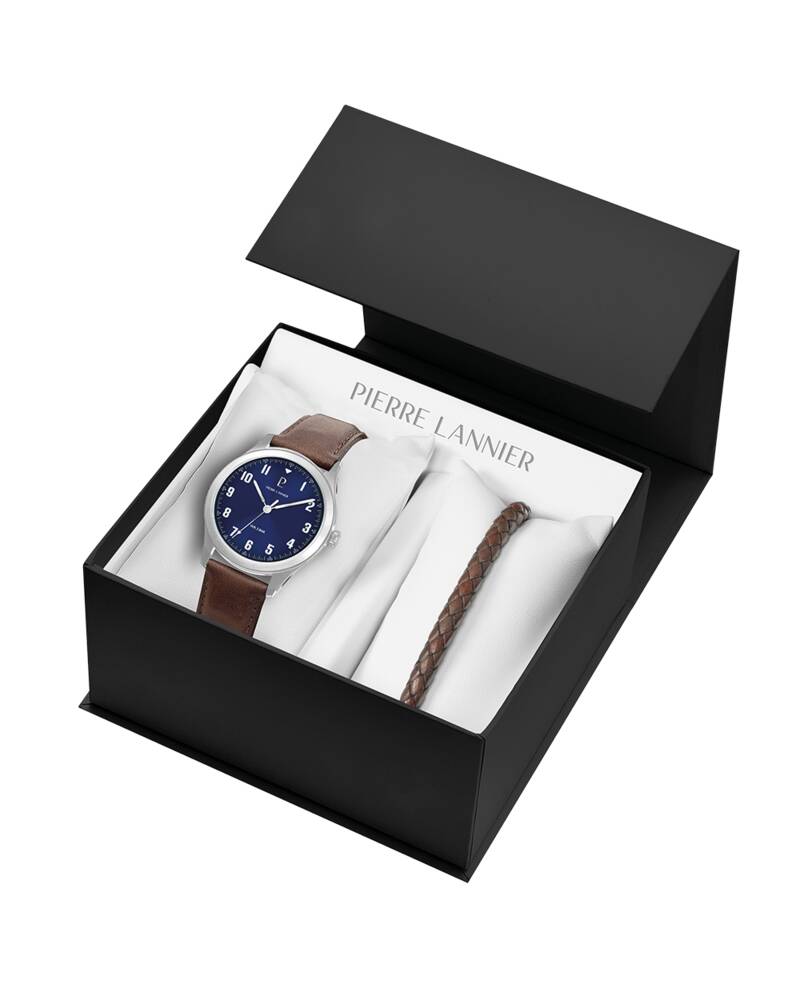Men Set AVIATEUR Blue Dial Brown Leather 20 MM Strap 379F164