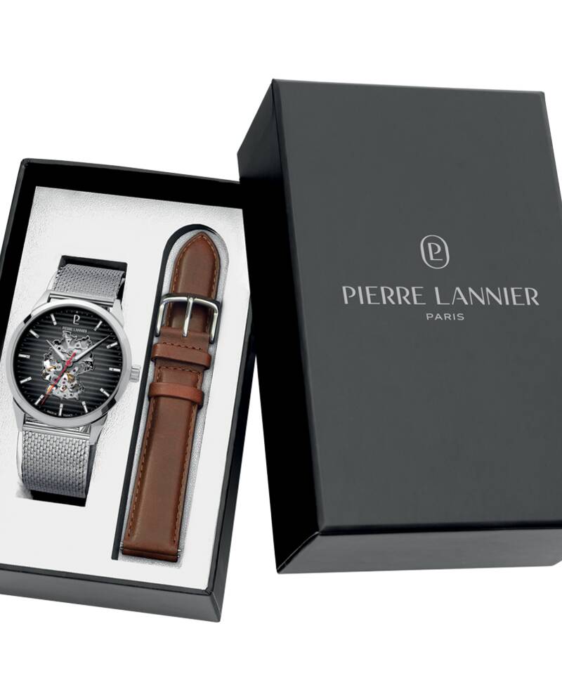 Set MONARCK Germany Black Dial Silver Milanese stainless steel 22MM Strap