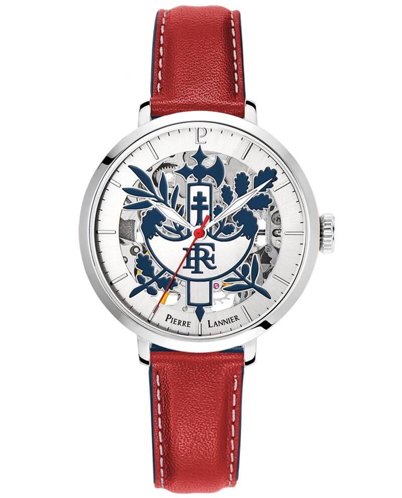 Montre Femme ÉLYSÉE Argenté Cadran Argenté Bracelet Cuir Rouge 14 MM