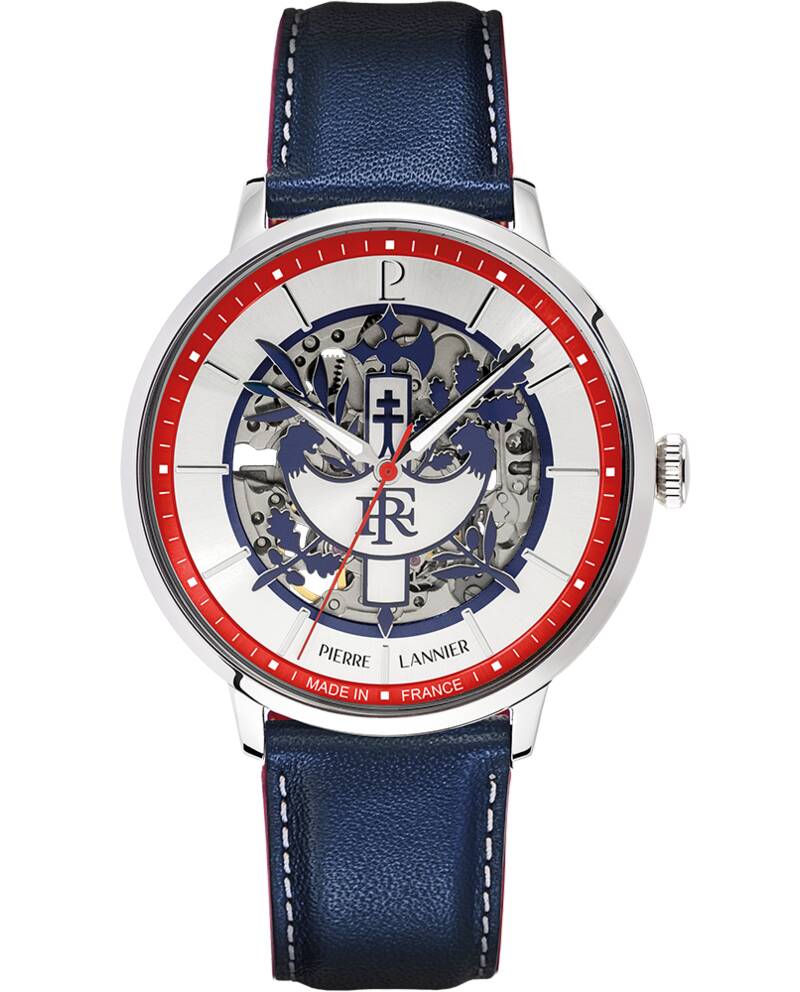 Men Watch ÉLYSÉE Silver Dial Blue Leather 20 MM Strap
