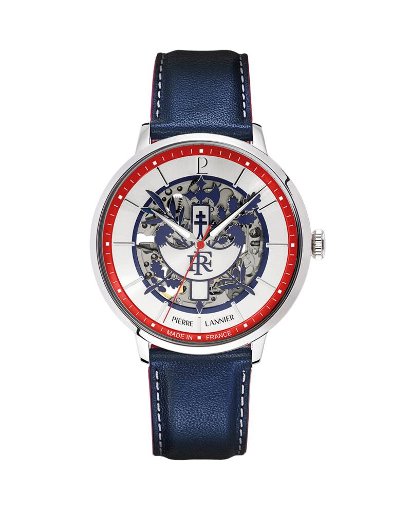 Men Watch ÉLYSÉE Silver Dial Blue Leather 20 MM Strap 456D196 