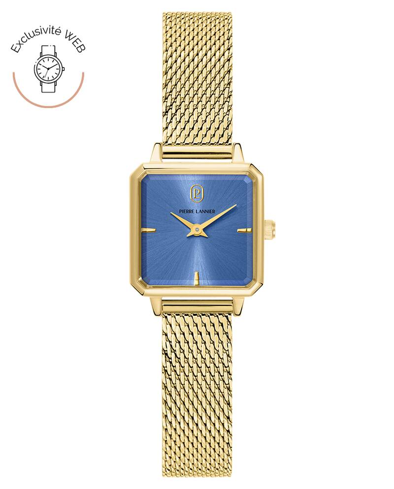 Montre Quartz Femme LEONOR Doré Cadran Bleu Bracelet Acier milanais Doré 12 MM