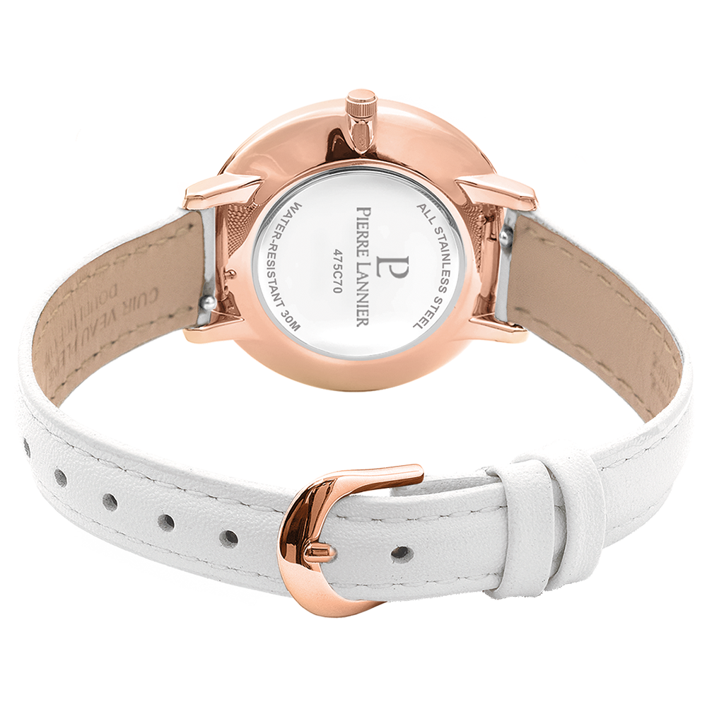 Montre Femme BETTY Cadran Blanc Bracelet Cuir Blanc 475C700