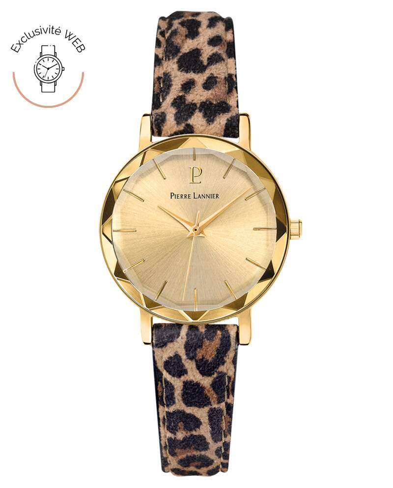 Damen Uhr MULTIPLES Gold Zifferblatt Leopardenmuster Leder 14 MM