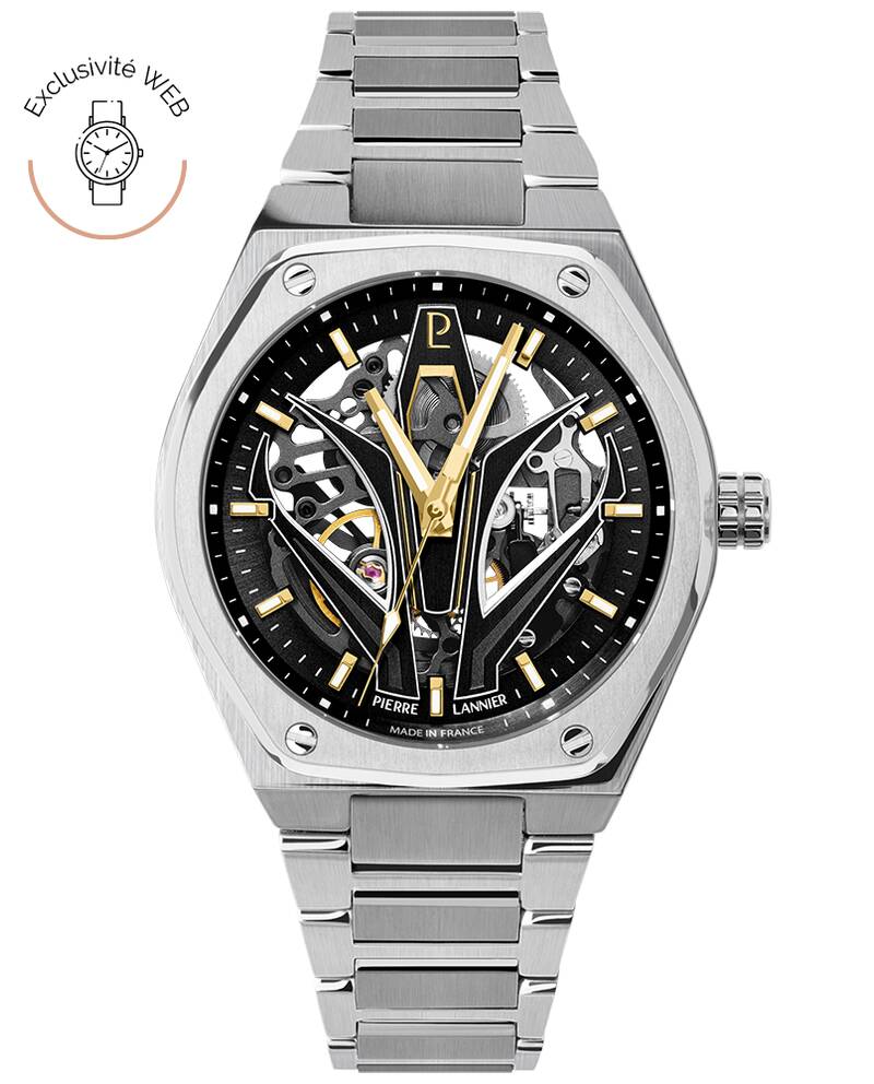 Men Automatic Watch ARDENT Black Dial Silver Stainless Steel 22 MM Strap