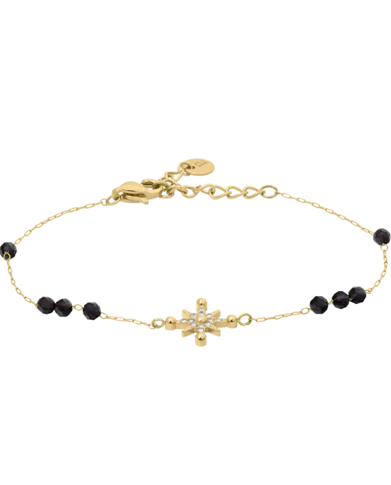 Bracelet Chaîne Femme ANTHAREA Acier Doré Perles Noires