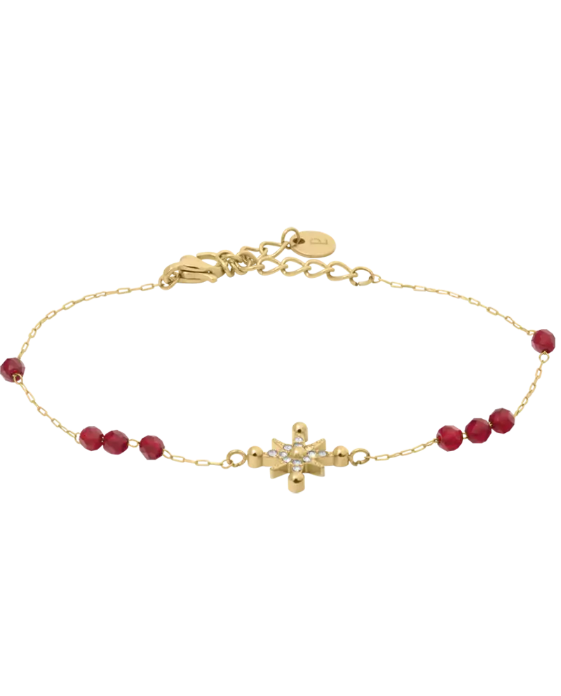 Bracelet Chaîne Femme ANTHAREA Acier Doré Perles Rouges