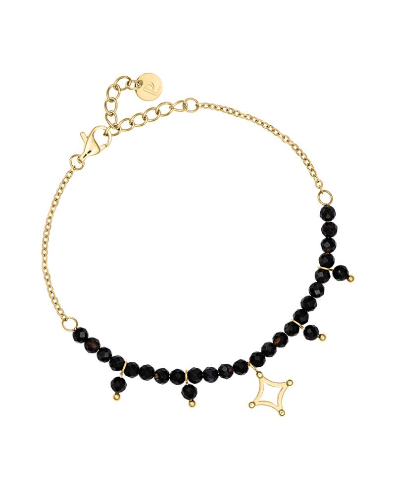Damen Armband Perlen TESSERA Gold Edelstahl Perlen Schwarz