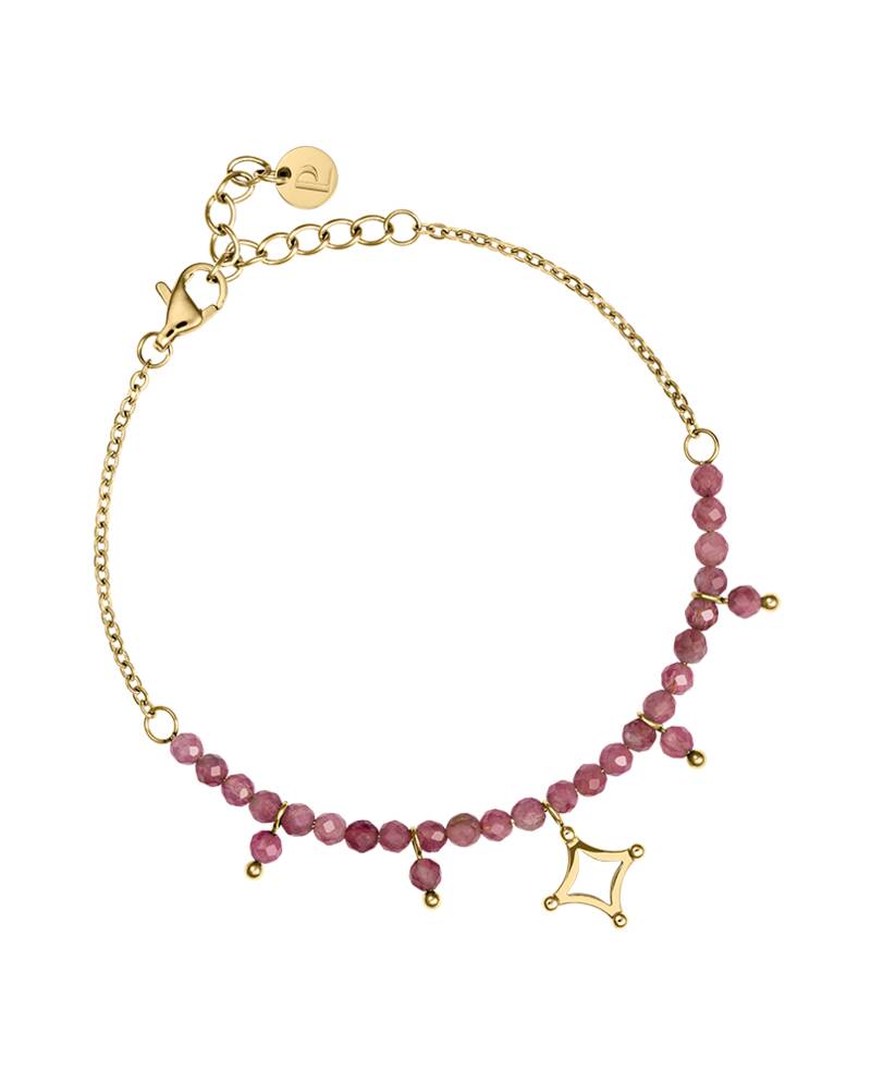 Damen Armband Perlen TESSERA Gold Edelstahl Perlen Rosarot
