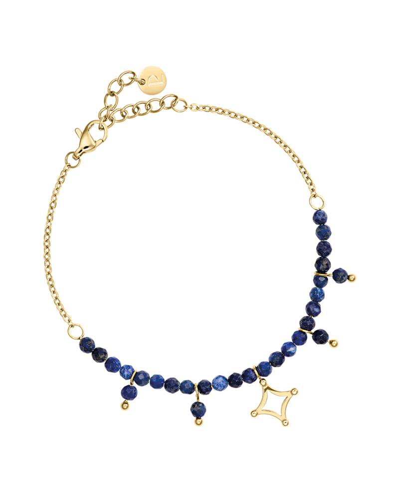 Damen Armband Perlen TESSERA Gold Edelstahl Perlen Blau