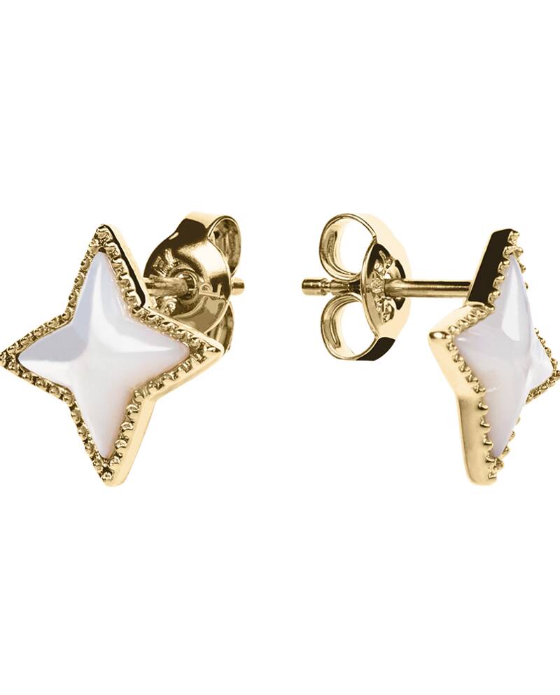 Damen Ohrstecker Ohrring ASTORIA Gold Edelstahl Perlmutt Weiss