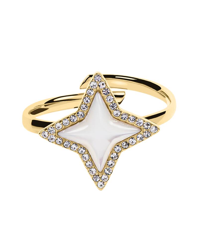Damen Ring Verstellbarer ASTORIA Gold Edelstahl Perlmutt Weiss