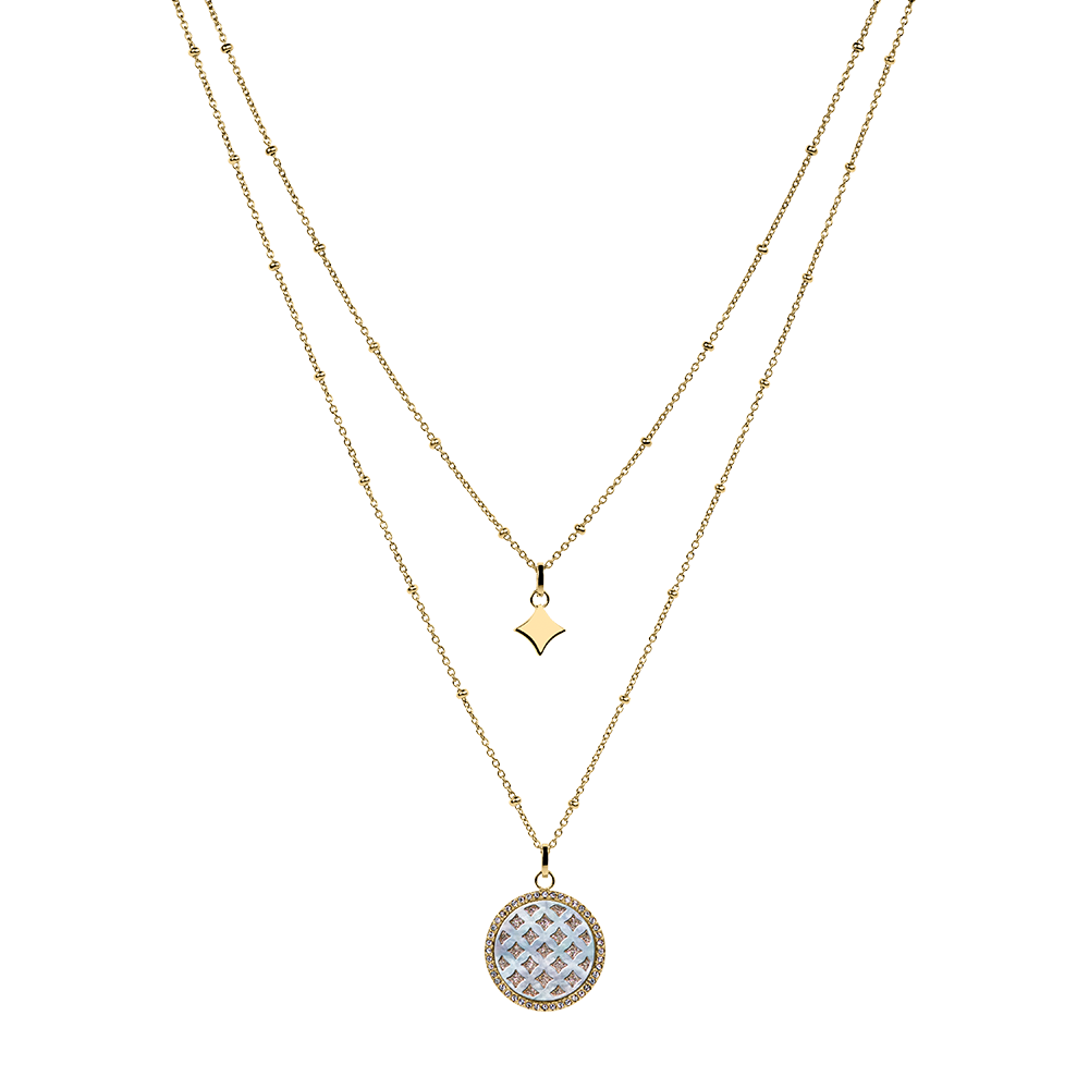Collier Double Rang Femme LUNELIA Acier Doré Nacre Blanche BJ30A0211 ...