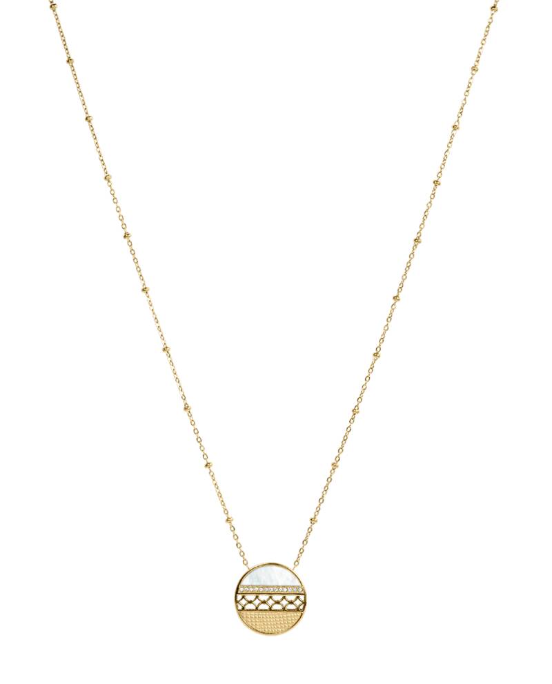 Damen Kette Kette SOLINE Gold Edelstahl Perlmutt Weiss