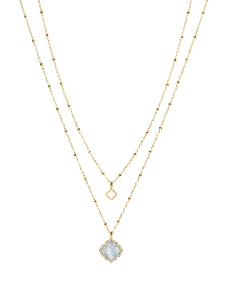 Damen Kette Zweireihiges ESPERANCE Gold Edelstahl Perlmutt Weiss