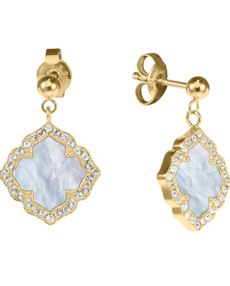 Damen Ohrstecker Ohrring ESPERANCE Gold Edelstahl Perlmutt Weiss