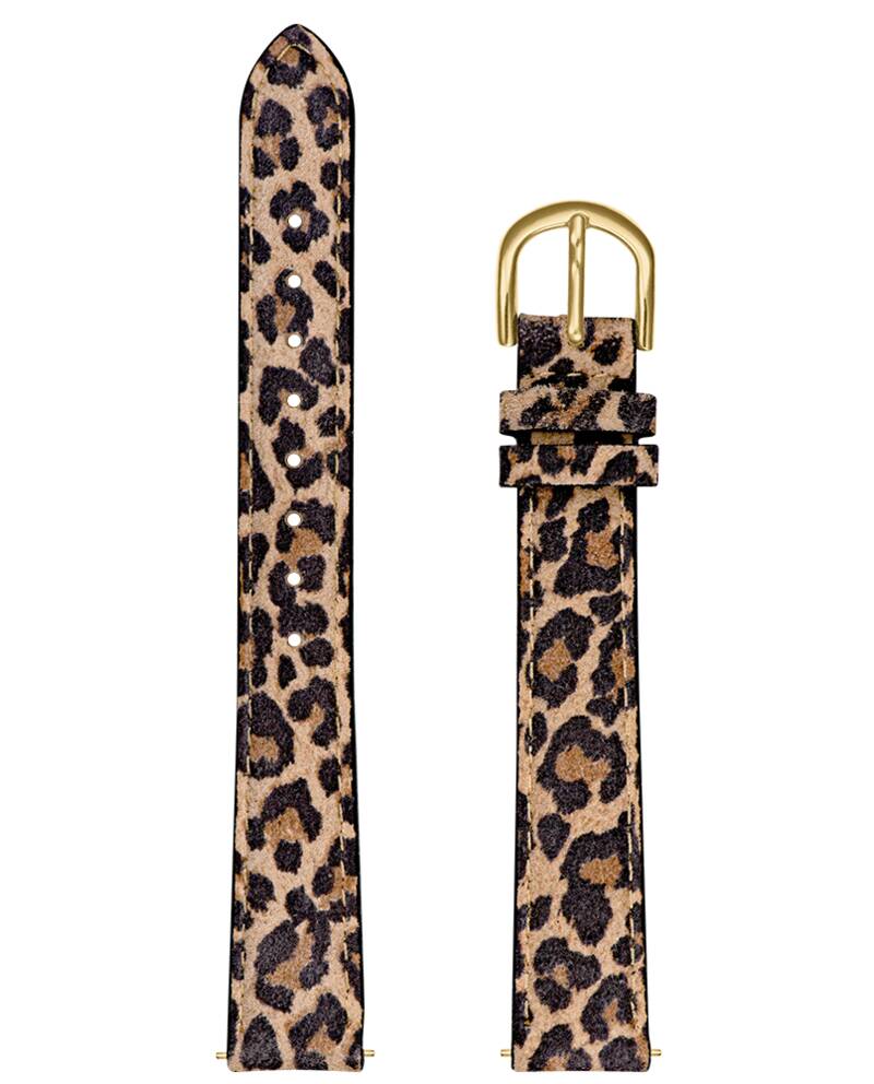 Ladies Leather 14 MM Leopard Strap Gold clasp